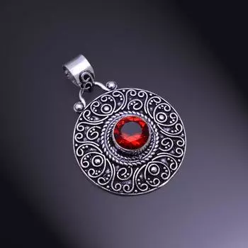 Подвеска из стерлингового серебра 925 пробы с натуральным мозамбикским гранатом 1,75 дюйма T2d50