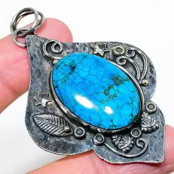 Подвеска из стерлингового серебра 925 пробы с натуральным тибетским бирюзовым камнем 2,84 дюйма v4S68