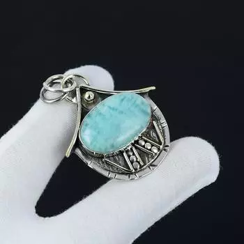 Подвеска из стерлингового серебра 925 пробы с амазонитом ручной работы, антикварная подвеска из натурального амазонита, женские украшения, подвеска унисекс на Рождество 2.16 зелёный