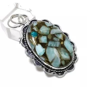 Подвеска из стерлингового серебра 925 пробы с натуральным медным камнем Ларимар ручной работы 2,17 дюйма b9p50