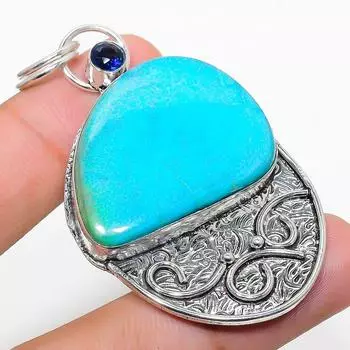 Подвеска из стерлингового серебра 925 пробы с натуральной спящей бирюзой и голубым топазом 2,52 дюйма c0h32