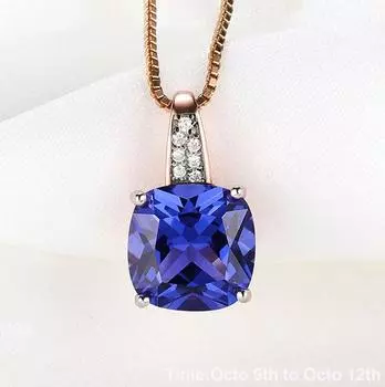 Подвеска из стерлингового серебра 925 пробы с танзанитом для женщин, драгоценный камень, розовое золото, подушка, очаровательная подушка, подарки на день рождения, юбилей, ювелирные изделия