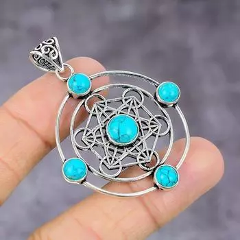 Подвеска из стерлингового серебра 925 пробы с натуральным бирюзовым камнем Santa Rosa 2,17 дюйма B2e60