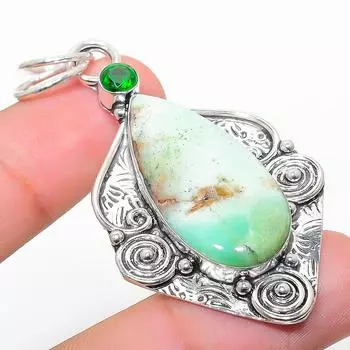 Подвеска из стерлингового серебра 925 пробы с натуральным хризопразом и драгоценным камнем перидот 2,44 дюйма Z1z74
