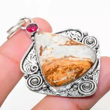 Подвеска из стерлингового серебра 925 пробы с натуральным изображением яшмы и граната 2,40 дюйма g7v30