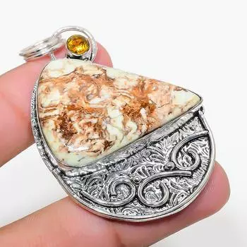 Подвеска из стерлингового серебра 925 пробы с натуральным лимонным хризопразом и цитрином 2,36 дюйма I5w22