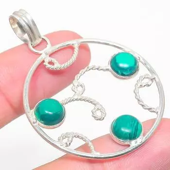 Подвеска из стерлингового серебра 925 пробы с натуральным малахитом ручной работы 2,09 дюйма b7J89