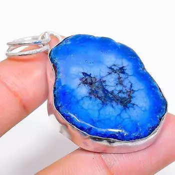 Подвеска из стерлингового серебра 925 пробы с натуральным синим солнечным кварцем 2,17 дюйма y3V57