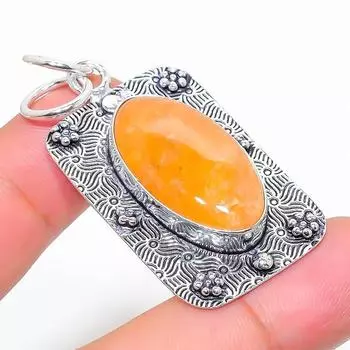 Подвеска из стерлингового серебра 925 пробы с натуральным оранжевым авантюрином 2,01 дюйма u5l36