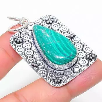 Подвеска из стерлингового серебра 925 пробы с натуральным малахитом ручной работы 2,05 дюйма w9T28