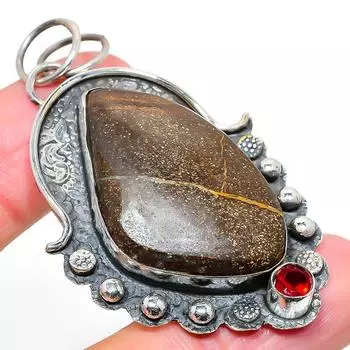 Подвеска из стерлингового серебра 925 пробы с натуральным болдер опалом и гранатом 2,44 дюйма T3l55