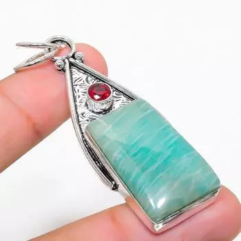 Подвеска из стерлингового серебра 925 пробы с натуральным амазонитом и гранатом 2,56 дюйма M6w60