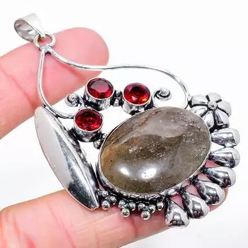 Подвеска из стерлингового серебра 925 пробы с натуральным кварцем и гранатом 2,92 дюйма A9q43