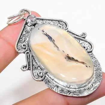 Подвеска из стерлингового серебра 925 пробы с натуральным агатом Монтана и белым топазом 2,84 дюйма P0A52