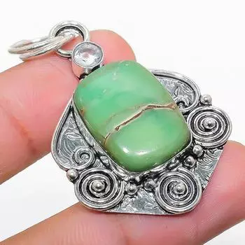 Подвеска из стерлингового серебра 925 пробы с натуральным хризопразом и белым топазом 2,05 дюйма J0F81