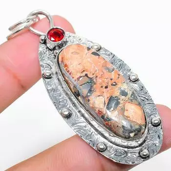 Подвеска из стерлингового серебра 925 пробы с натуральной яшмой малигано и гранатом 2,76 дюйма o9i10