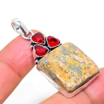 Подвеска из стерлингового серебра 925 пробы с натуральной кожей леопарда и драгоценным камнем гранатом 1,89 дюйма J0R25