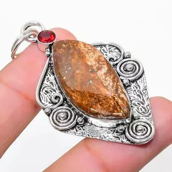 Подвеска из стерлингового серебра 925 пробы с натуральным изображением яшмы и граната 2,52 дюйма e0Y87