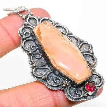 Подвеска из стерлингового серебра 925 пробы с натуральным розовым опалом и гранатом 3,07 дюйма k8f46