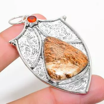 Подвеска из стерлингового серебра 925 пробы с натуральной яшмой Мариам и гранатом 2,68 дюйма H3p10