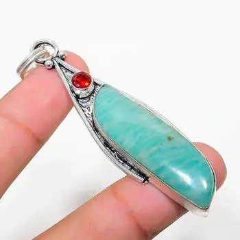 Подвеска из стерлингового серебра 925 пробы с натуральным амазонитом и гранатом 3,03 дюйма h7Q58