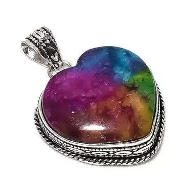 Подвеска из натурального радужного солнечного кварца из стерлингового серебра 925 пробы 1,85 дюйма U0K08
