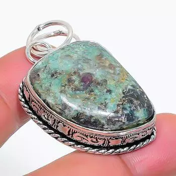 Подвеска из стерлингового серебра 925 пробы с натуральным рубином и фукситом 1,97 дюйма A2U05