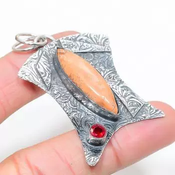 Подвеска из стерлингового серебра 925 пробы с натуральной яшмой Малигано и гранатом 2,44 дюйма l3K15