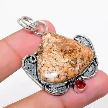 Подвеска из стерлингового серебра 925 пробы с натуральной дикой лошадью и драгоценным камнем гранатом 2,05 дюйма u5G69