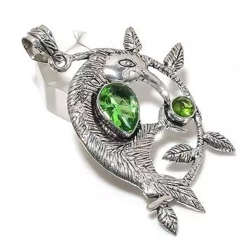 Подвеска из стерлингового серебра 925 пробы с натуральным драгоценным камнем цаворитом 2,56 дюйма D7F74