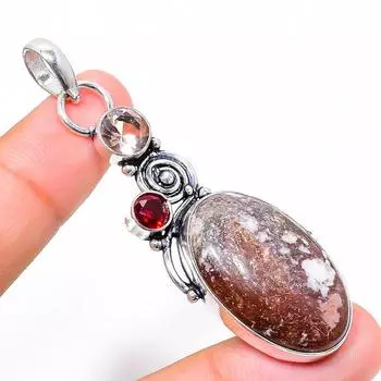 Подвеска из стерлингового серебра 925 пробы с натуральной дикой лошадью и драгоценным камнем гранатом 2,64 дюйма t3b71