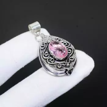 Подвеска из стерлингового серебра 925 пробы с розовым кунцитом Genstone ручной работы, ювелирные изделия из розового кунцита, подарки для женщин, подвеска в виде коробки с розовым кунцитом и ядом для подарков 1.57 розовый