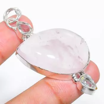 Подвеска из стерлингового серебра 925 пробы с натуральным розовым кварцем и топазом 2,36 дюйма V7D91