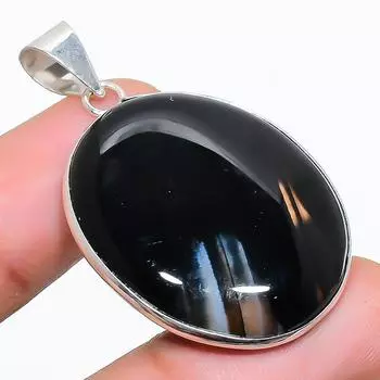 Подвеска из стерлингового серебра 925 пробы с натуральным полосатым драгоценным камнем ручной работы 1,77 дюйма O9t05