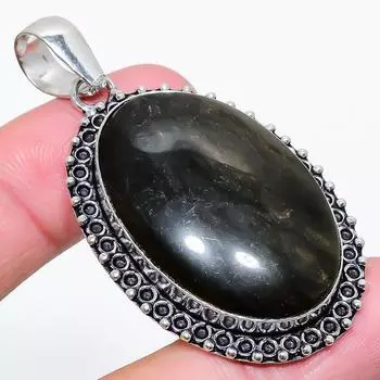 Подвеска из стерлингового серебра 925 пробы с натуральным серебряным блеском обсидиана 2,36 дюйма S5s56