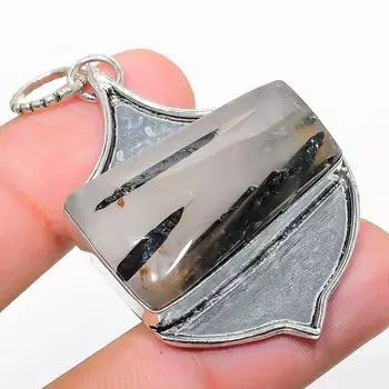 Подвеска из стерлингового серебра 925 пробы с натуральным черным рутилом ручной работы 2,13 дюйма W8D74