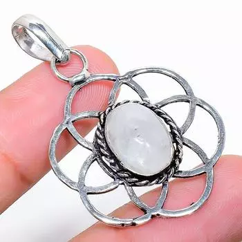 Подвеска из стерлингового серебра 925 пробы с натуральным радужным лунным камнем размером 1,85 дюйма O5l01