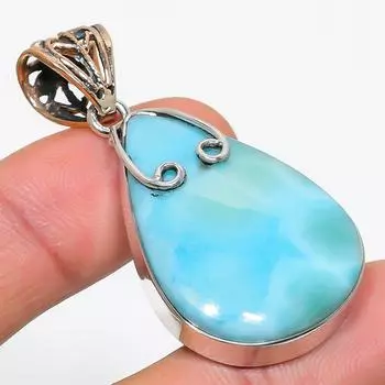 Подвеска из стерлингового серебра 925 пробы с драгоценным камнем Natural Republic Larimar 2 дюйма R8J54