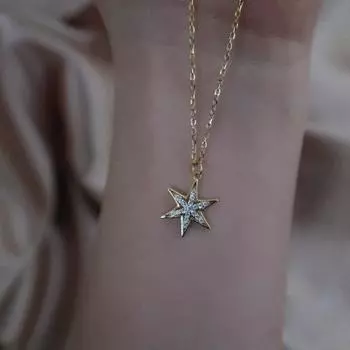 Подвеска из стерлингового серебра 925 пробы с кристаллами шестиконечной звезды, 14-каратное позолоченное ожерелье, женское модное трендовое ювелирное изделие 42cm+3cm