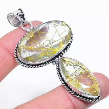 Подвеска из стерлингового серебра 925 пробы с натуральным золотым рутилом 2,88 дюйма M4I67