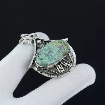 Подвеска из стерлингового серебра 925 пробы с рубином и фукситом ручной работы, старинная подвеска из натурального рубина с фукситом, женские украшения, подвеска унисекс для нее 2.16 синий