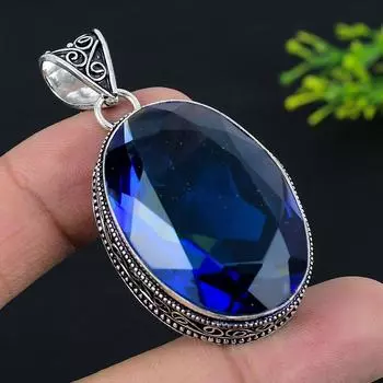Подвеска из стерлингового серебра 925 пробы с натуральным лондонским голубым топазом 2,25 дюйма Z2u35