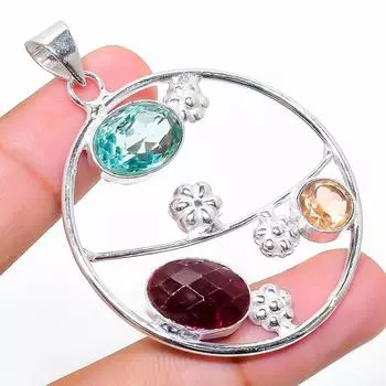 Подвеска из стерлингового серебра 925 пробы с натуральным швейцарским голубым топазом и морганитом 2,25 дюйма v6K54