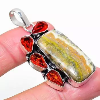 Подвеска из стерлингового серебра 925 пробы с натуральным шмелем, яшмой и гранатом, 2,09 дюйма, F2f26