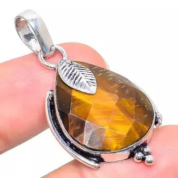 Подвеска из стерлингового серебра 925 пробы с натуральным граненым тигровым глазом, размер 1,81 дюйма, A1C18