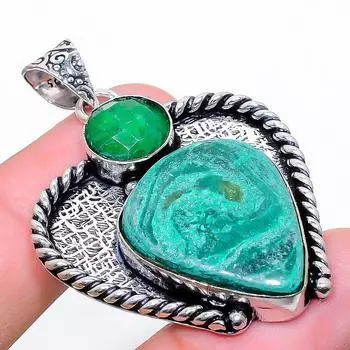 Подвеска из стерлингового серебра 925 пробы с натуральным малахитом и зеленым нефритом 1,97 дюйма E0N43