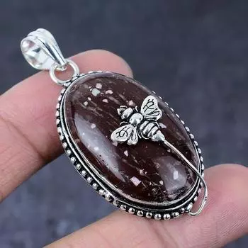 Подвеска из стерлингового серебра 925 пробы с натуральным маком и яшмой ручной работы 2,21 дюйма g3B25