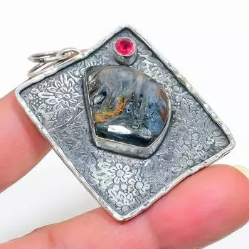 Подвеска из стерлингового серебра 925 пробы с натуральным питерситом и гранатом 2,13 дюйма J1I08