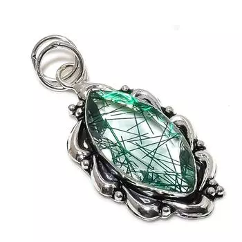 Подвеска из стерлингового серебра 925 пробы с натуральным зеленым рутилом ручной работы 2,29 дюйма a4n24