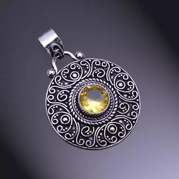 Подвеска из стерлингового серебра 925 пробы с натуральным камнем цитрин ручной работы 1,75 дюйма a1V83